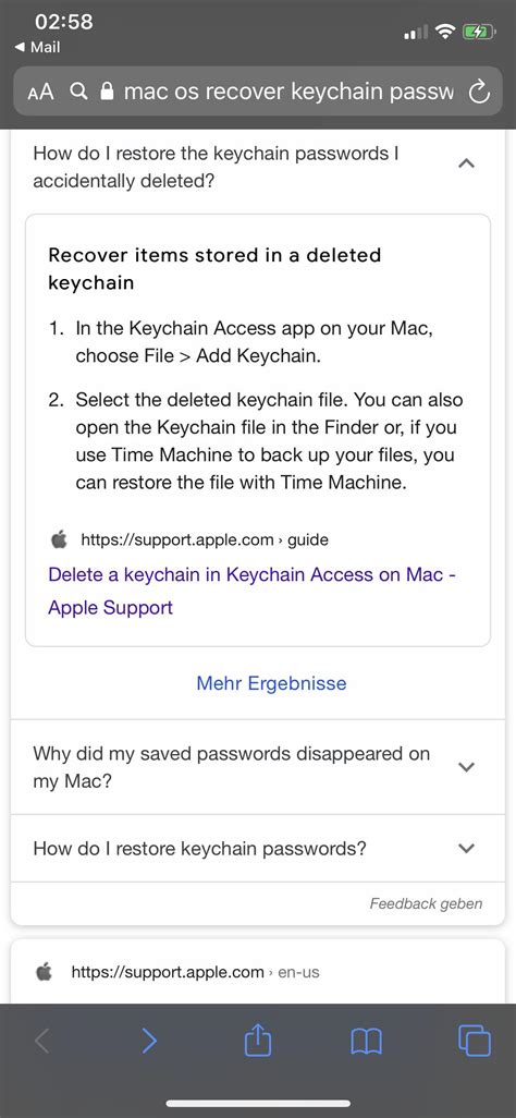 How do I recover deleted keychain?