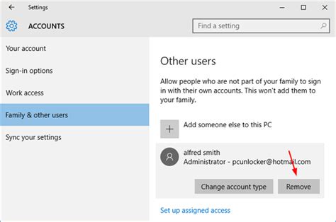 How do I remove a previously connected Microsoft account?