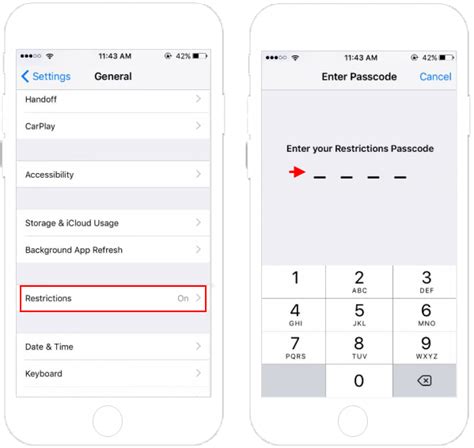 How do I remove family restrictions from my iPhone?