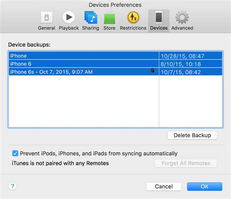 How do I remove old devices from iTunes?