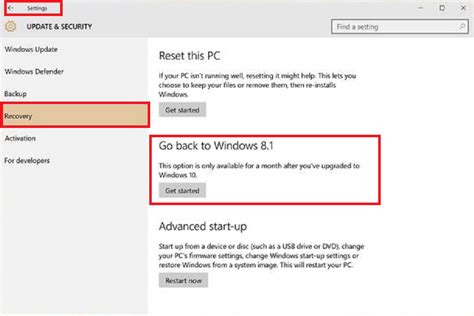 How do I revert from Windows 8.1 to 10?