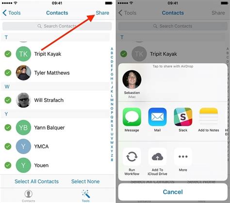 How do I select multiple contacts in Contacts?