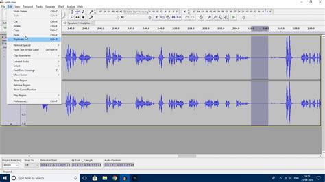 How do I select part of audio in Audacity?