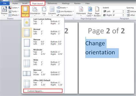 How do I selectively change page orientation in Word?