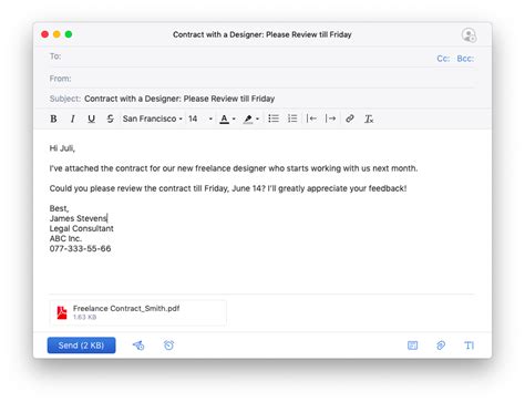 How do I send a professional email with an attachment?