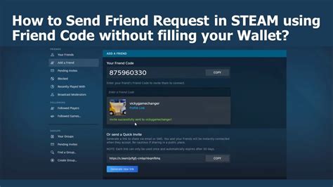 How do I send an invite code on Steam?