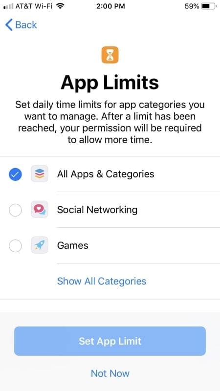 How do I set app limits on Family Sharing?
