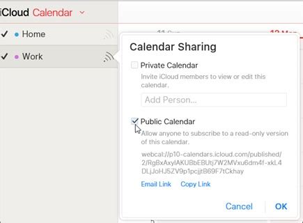 How do I share my iCloud calendar with Microsoft?