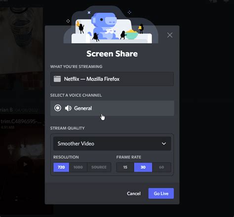 How do I share my screen on Netflix on Discord mobile?