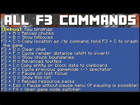 How do I show all F3 commands?