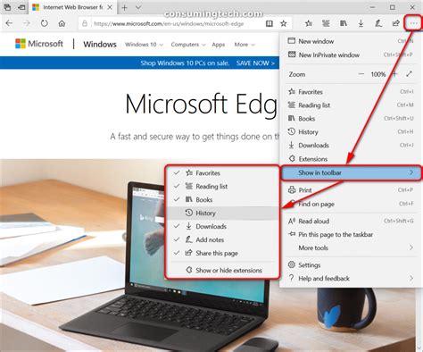 How do I show tools in Edge?