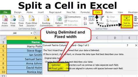How do I split a cell in half in Excel?