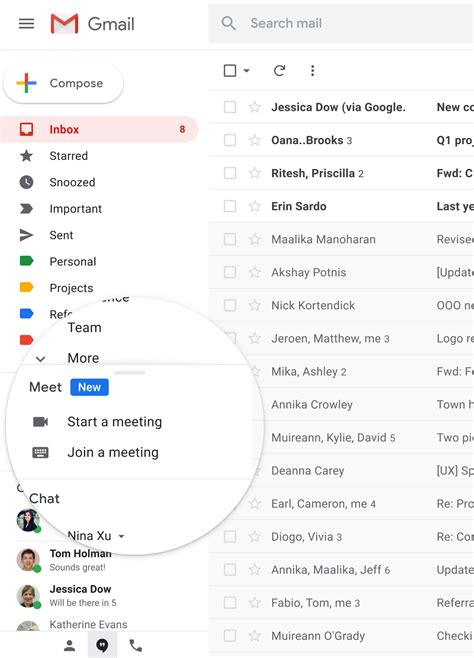 How do I start a meeting in Gmail?