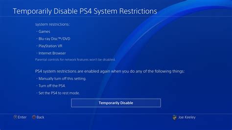 How do I temporarily disable restrictions on PS4?