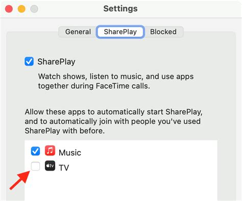 How do I turn off SharePlay for certain apps?