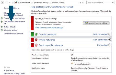 How do I turn off guest or public networks firewall?