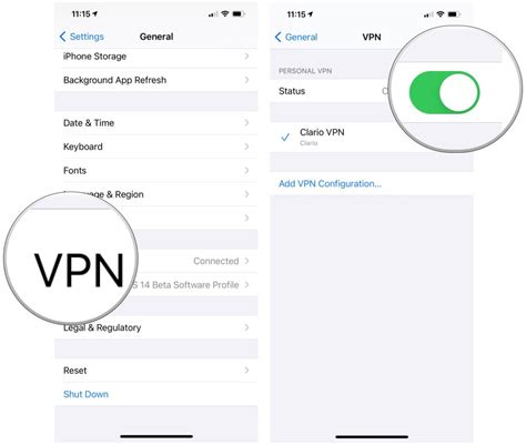 How do I turn on VPN status on my iPhone?