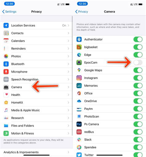 How do I turn on camera permissions on my iPhone browser?
