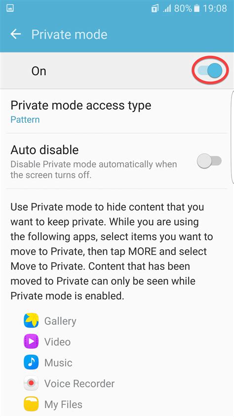 How do I turn on private mode on my Samsung?