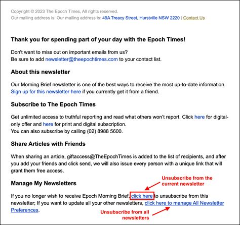 How do I unsubscribe from Times newsletter?