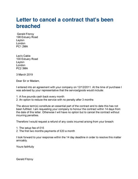 How do I write a breach of contract letter?