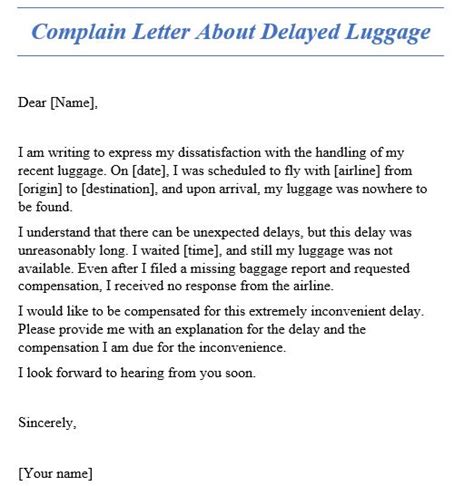 How do I write a complaint letter about delayed baggage?