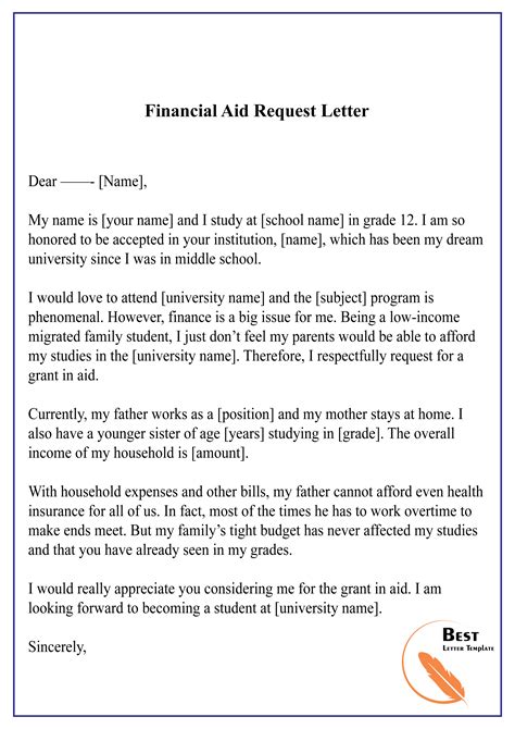 How do I write a letter requesting financial aid?