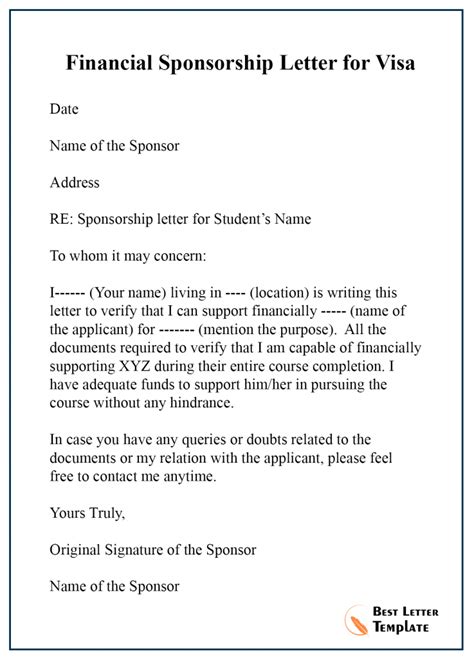 How do I write a sponsorship letter for US visa?