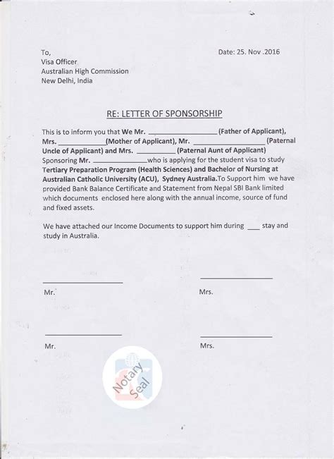 How do I write an Affidavit of sponsorship?