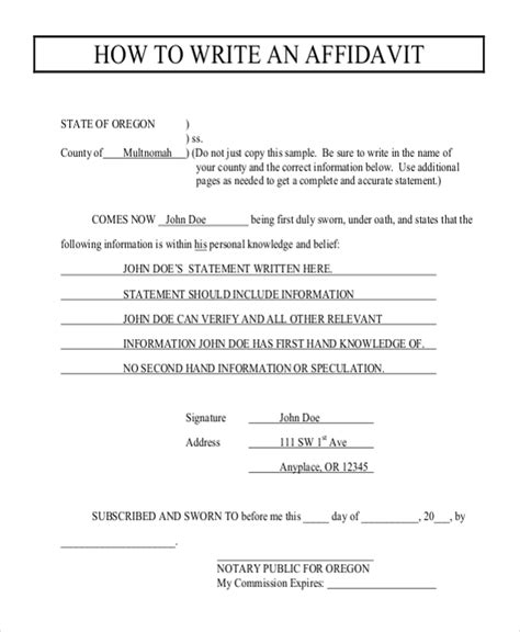 How do I write an affidavit for a friend?