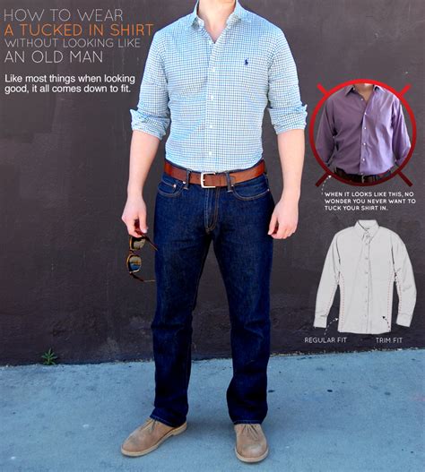 How do men wear a tucked in shirt without looking fat?