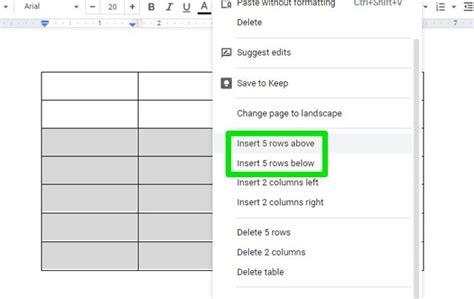 How do you add 20 rows in Google Docs?