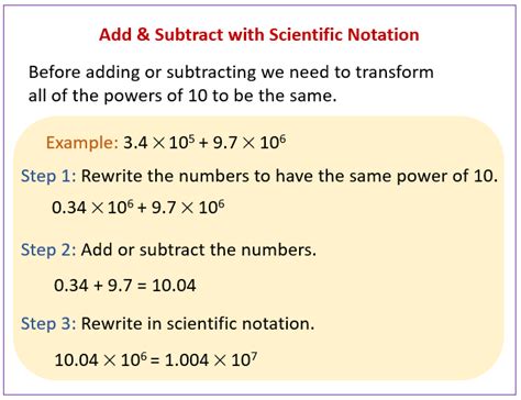 How do you add and subtract exponents in scientific notation?