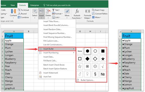 How do you add bullets and numbering in Excel cell?