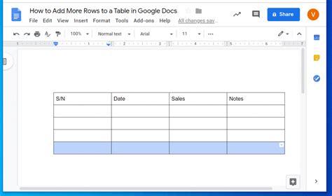 How do you add more rows in Google Docs?
