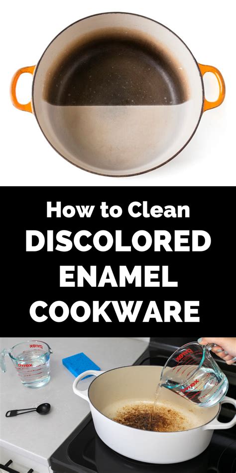 How do you clean discolored enamel cookware outside?