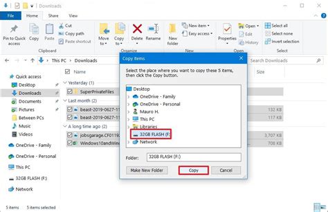 How do you copy files from a USB to a folder?