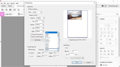 How do you crop to a specific size in Adobe Acrobat Pro?