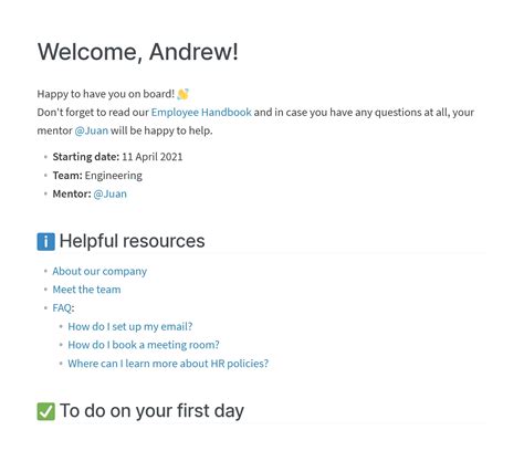 How do you email welcome to the team first day?