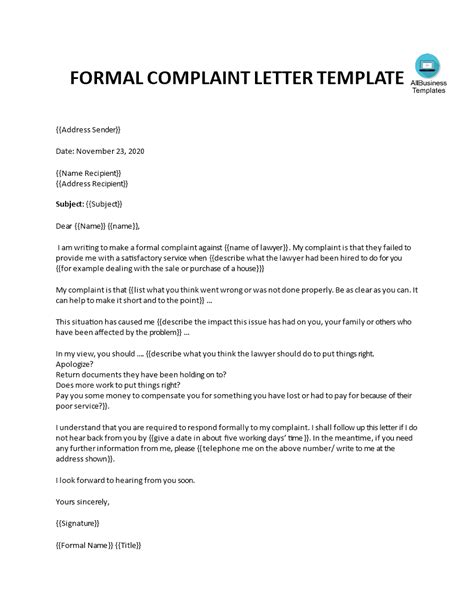 How do you end a formal complaint letter?