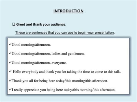 How do you greet before a group presentation?