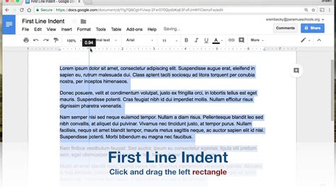 How do you indent the first line of every paragraph 0.5 inches in Google Docs?