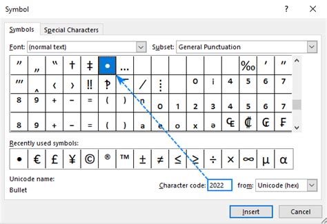 How do you insert a bullet symbol?