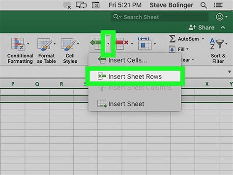 How do you insert in Excel with keyboard?