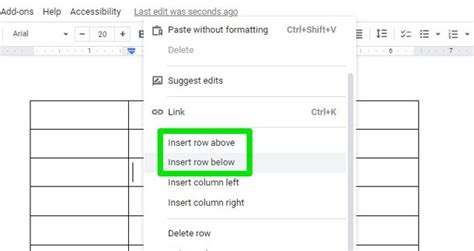 How do you insert rows quickly in Google Docs?