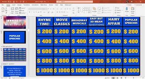 How do you link slides in PowerPoint for Jeopardy?