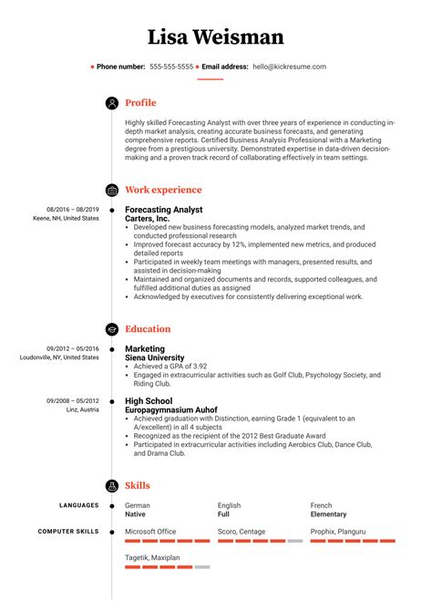 How do you put forecasting skills on a resume?