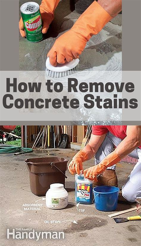 How do you remove dried stains from concrete?