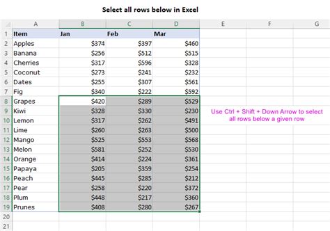 How do you select all rows below in sheets?