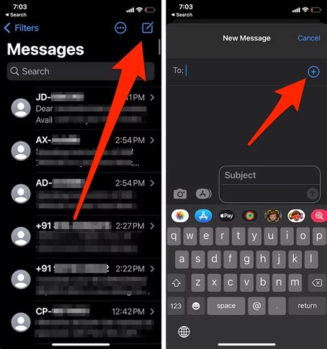 How do you select multiple Contacts to send a message on iPhone?